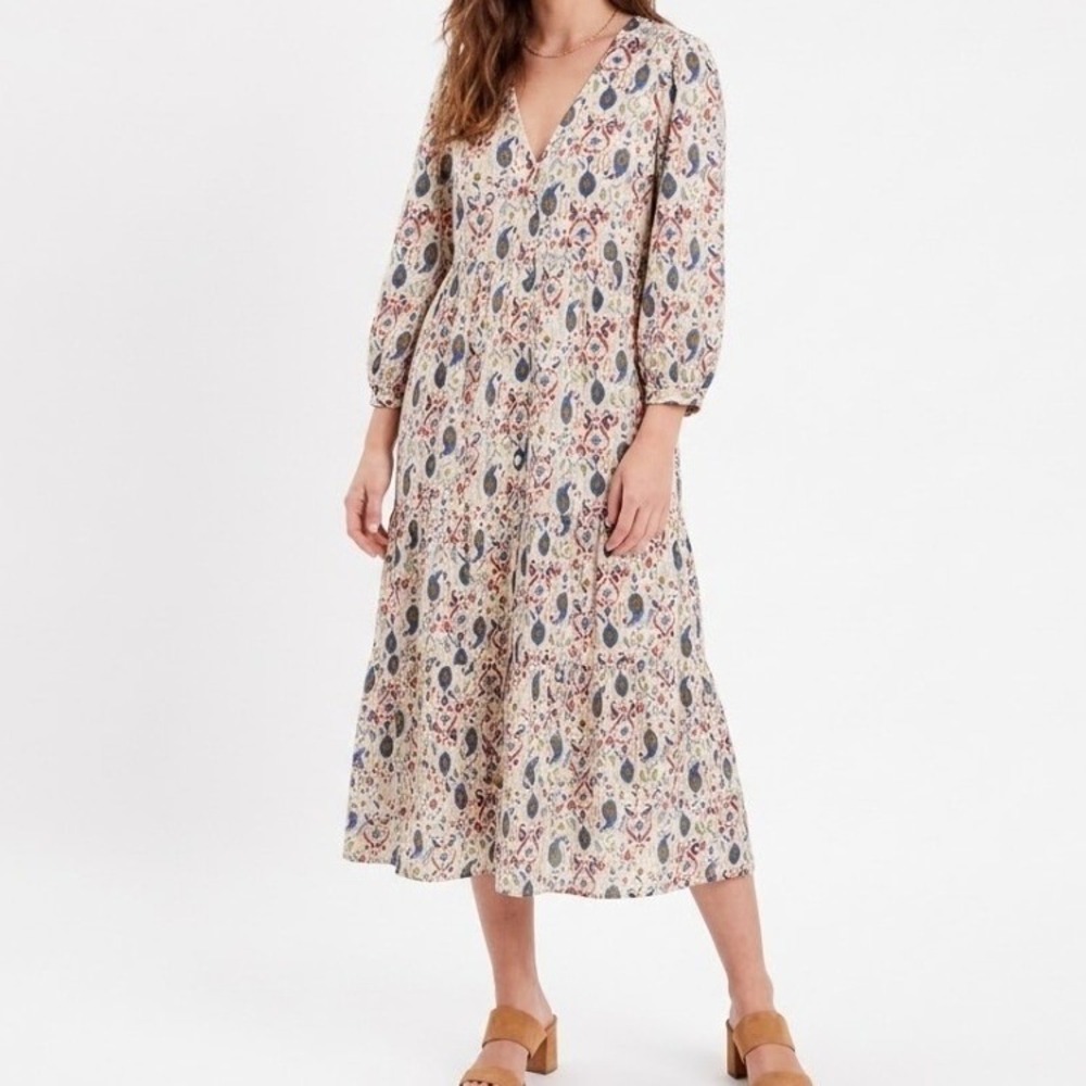 Zara Cotton Gauze Midi Dress Boho Tiered Flowy Multicolor XS